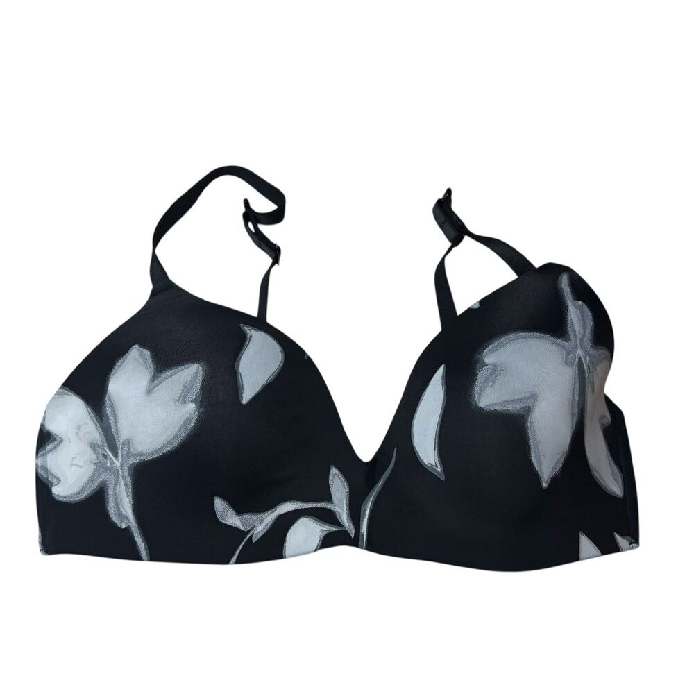 Auden Black Floral The Bliss Lightly Lined Smoothing T Shirt Bra Size 34D
